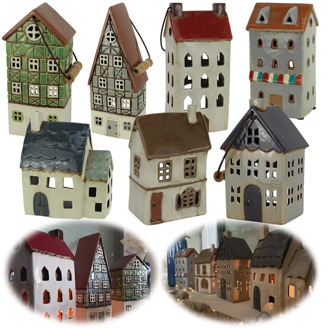 Keramik-Windlicht In Hausform, Mit Holzgriff – Glasiert, 18,5x12,5x8 Cm, Mit Öffnung Für Teelicht, Deko Für Garten & Wohnung