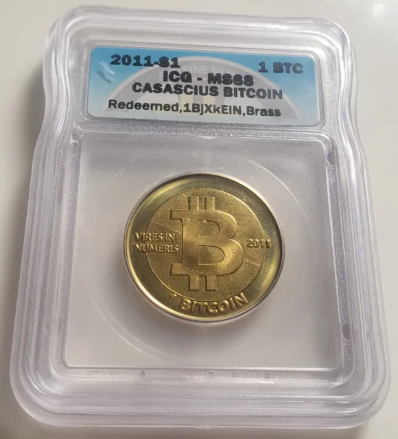 2011 Series 1 - 1BjXkEiN - Casascius (Redeemed) Physical Bitcoin ICG MS-68