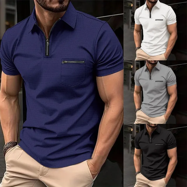 Camicia da uomo a maniche corte collo con cerniera vestibilità regolare top per