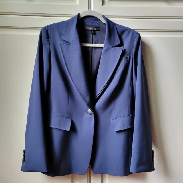 Lafayette 148 New York Blue Virgin Wool Stretch Blazer Jacket Single Button Sz 6