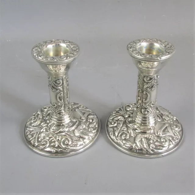 Antique Pair Of Sterling Silver Candlestick Wildlife Style 4" MADE IN ENGLAND