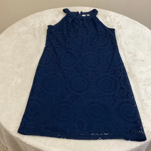 Tacera Womens Navy Blue Floral Sleeveless Halter Neck Shift Dress Size Medium