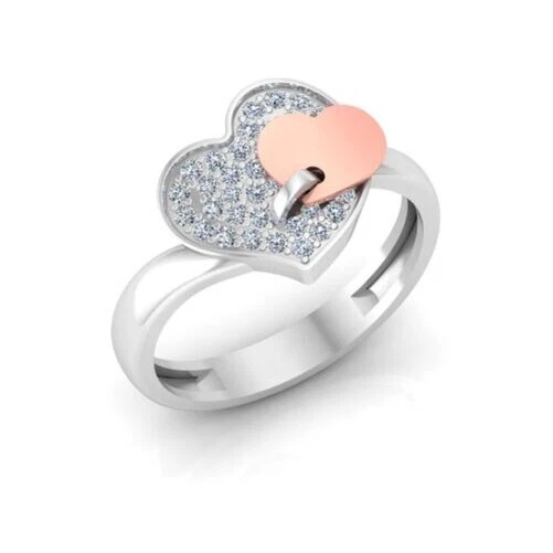 Coeur Promesse Bague Mariage 0.56Ct Rond Blanc Moissanite Diamant Argent