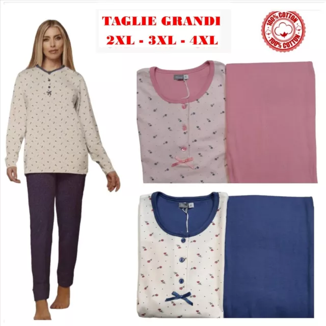 Pigiama donna invernale caldo cotone taglie grandi forti manica, pantalone lungo