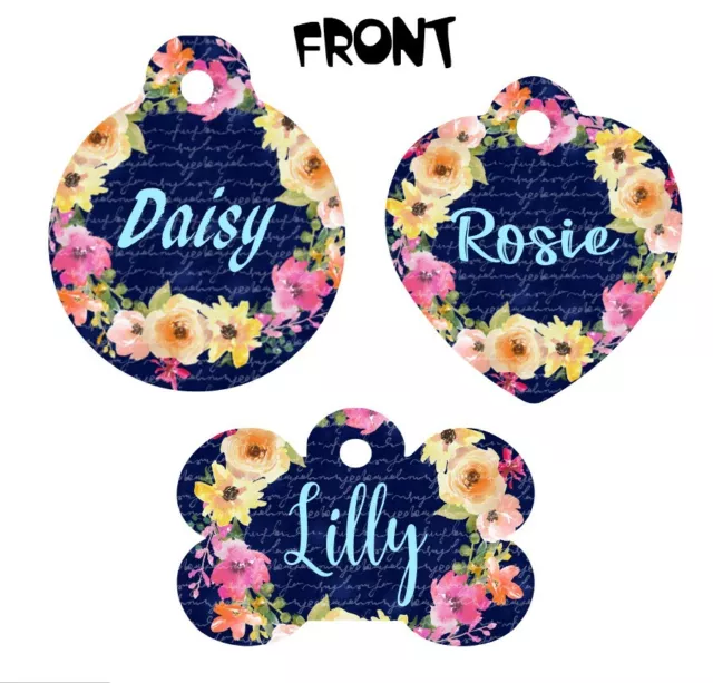 Pet ID Tag Flowers Personalized Custom Double Sided Pet Tag w/name & number