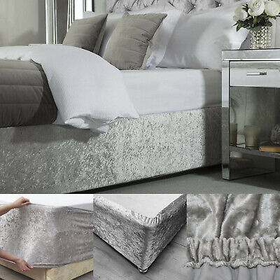Crushed Velvet Divan Bed Base Cover Wrap Elasticated Silver Valance Fitted Sheet