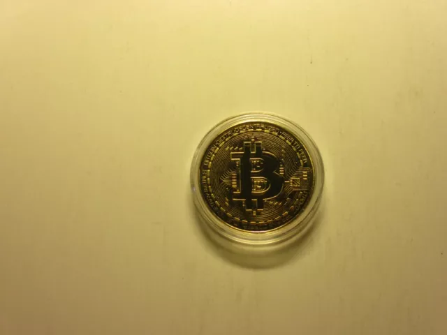 Gold Plated Bitcoin cryptocurrency collectors commemorative coin in capsule