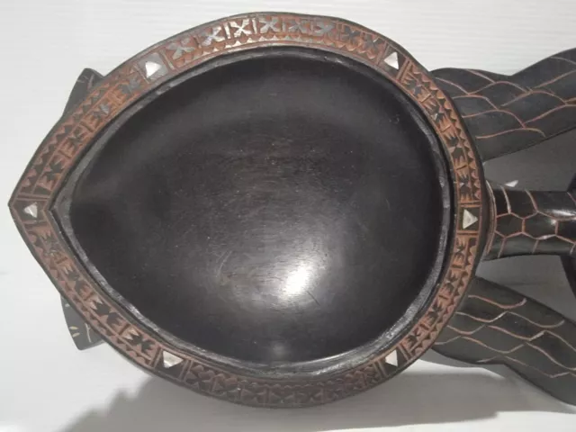 HAND CARVED WOODEN TURTLE DOUBLE KAVA? BOWL WITH MOTHER OF PEARL INLAY 18 x 44cm 2