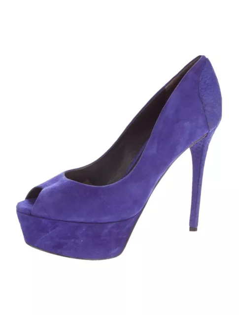 Brian Atwood Peep Tow Purple Suede Snake High Heels Wore Once 7.5