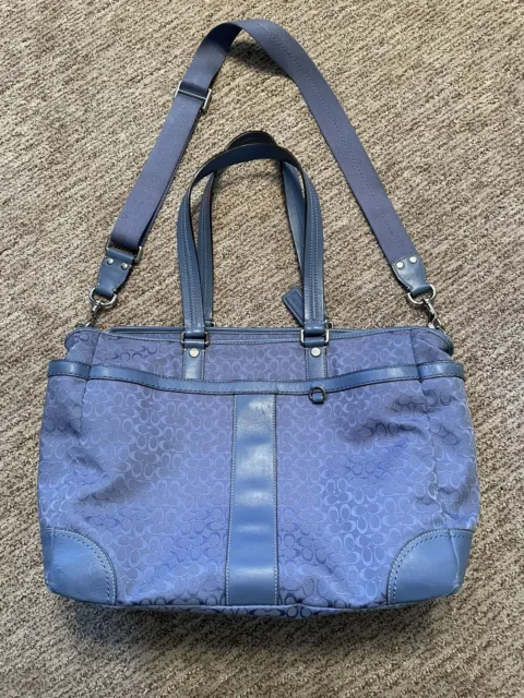 COACH Signature Diaper/Tote Bag F77156 Blue Canvas & Leather