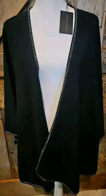 Sofia Cashmere Black Cape With Rhinestones RARE 100% Cashmere NWT!