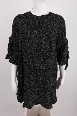 Zara Women's Dress Medium Black White Polka Dot Frilled Sleeves 7812/148 NWT