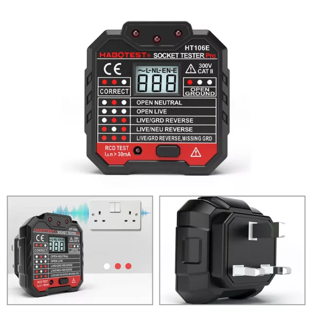 UK Plug Professional Socket Tester GFCI/RCD Leakage Switch Detector Tools HT106E