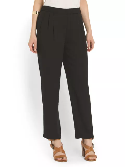 NWT Ellen Tracy Black Soft Fluid Stretch Crepe Pleated Pull-on Crop Ankle Pant 6