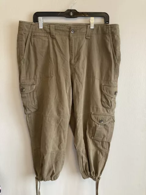 LRL Ralph Lauren Women’s Brown Tie Bottom Capri Cargo Pants Size 14W Plus