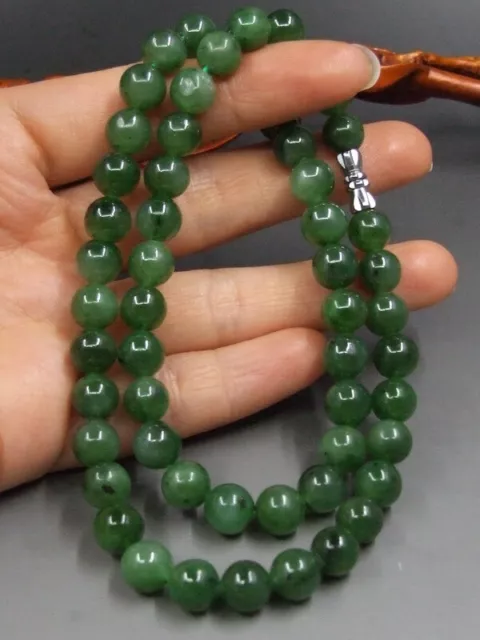 Natural Nephrite Hetian old green jade -jade 8mm beads necklace Pendants