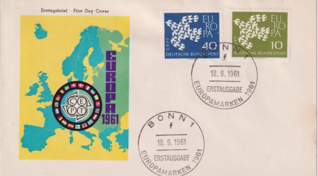 BRD FDC MiNr 367x-368x (2fd) Europa (CEPT) 1961 Vereinigung-Gemeinschaft-Politik