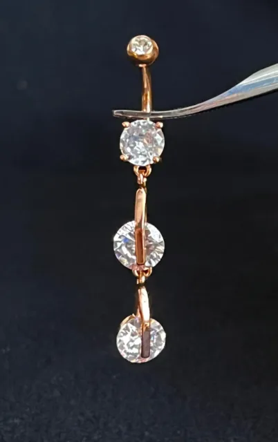 1pc Double CZ Gem Dangle Belly Button Ring Pierced Navel Gold Plated Naval