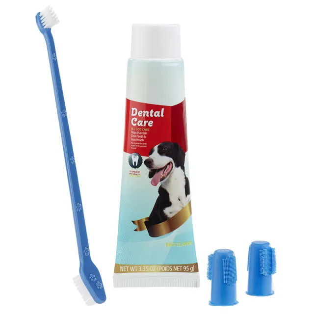 Sweetypet 4in1-Zahnpflege-Set für Hunde mit Zahnpasta, Zahnbürste, Fingerbürsten