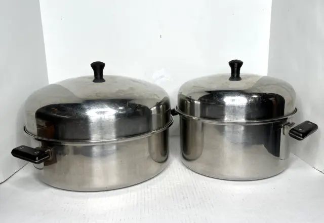 VTG American Stainless Kitchen Company Thermalloy 18-8 Stainless Stock Pot Lot/2