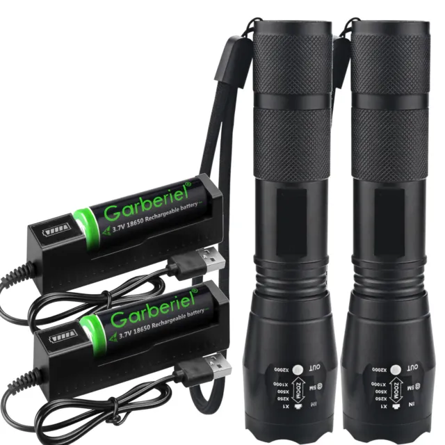 Police 90000LM T6 LED Torch Super Bright Zoom Rechargeable Powerful Flashlight