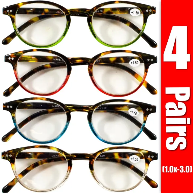 4 Pairs Mens Women Spring Hinge Round Horn Power Oval Reading Reader Glasses 1-3