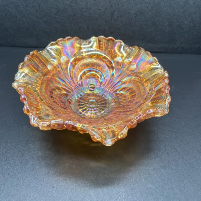 Imperial Marigold Carnival Glass Bowl Ruffle Sawtooth Persian Scroll Embossed 7"