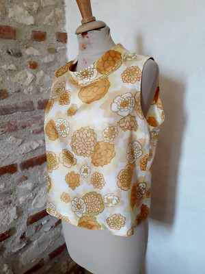 BLOUSE CHEMISIER été FEMME  T42 VINTAGE 60 WOMAN SLEEVELESS BLOUSE size L