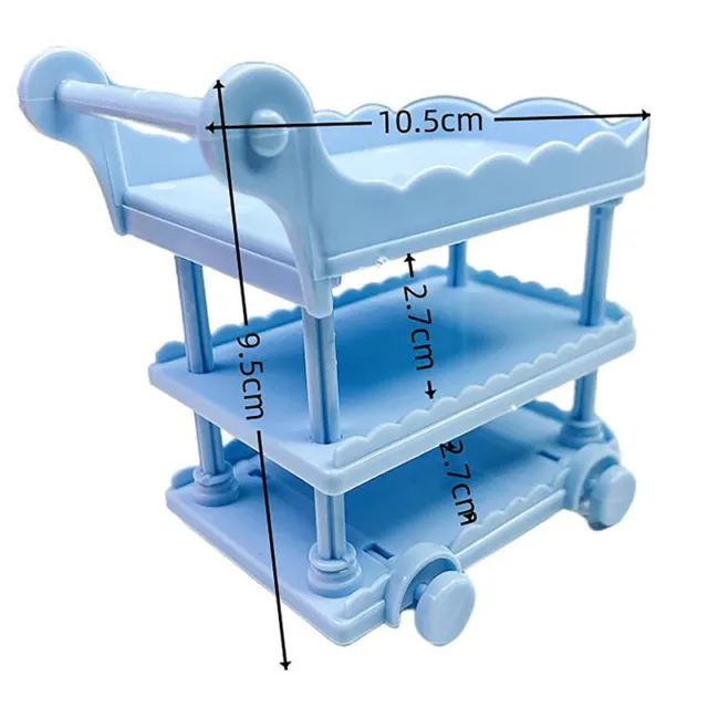 Dollhouse Trolley Dining Cart With Wheel Storage Shelf Model Kitchen Furniture 3