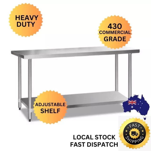 Commercial 430 Stainless Steel Kitchen Work Bench Table Catering Food Workbench