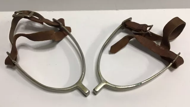 Vintage Pair of Spurs Star Steel Silver Leather Straps New England Military