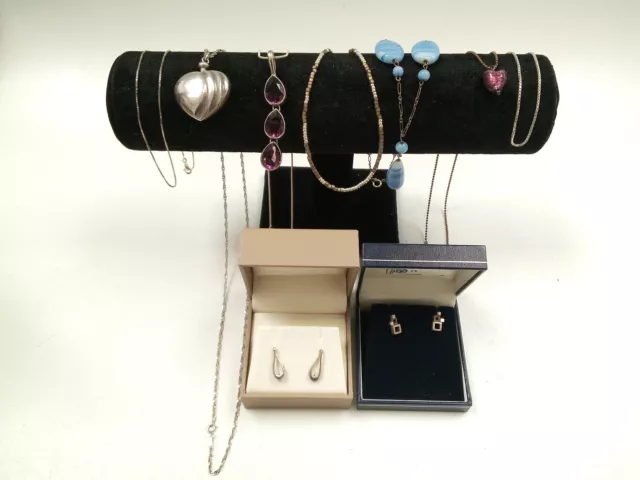 Sterling Silver 925 Bundle X6 Necklaces X2 Earrings Variety Of Styles 53.7g