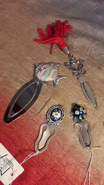 SET SEGNALIBRI Bagno argento e swarovski.Set 4 pezzi vintage
