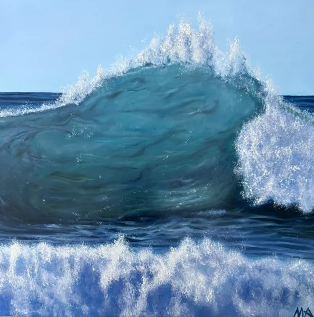 Original Seascape Oil Painting Landscape Abstract Cornwall Ocean Art 12" x 12" 