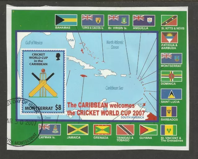 MONTSERRAT 2007 ICC CRICKET WORLD CUP FLAGS MAP Souvenir Sheet FINE USED