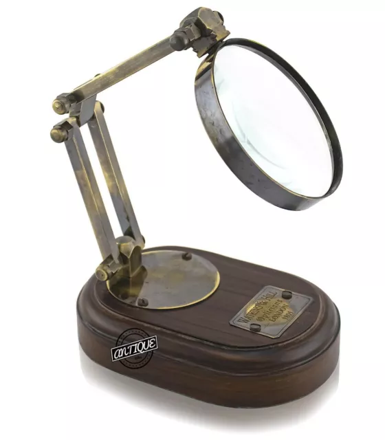 Brass Desk Magnifying Glass Adjustable Stand Vintage Magnifier Christmas Gift 5X