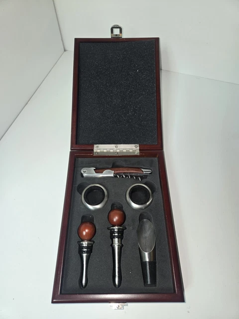 VINTAGE BROOKSTONE HERITAGE 6-Piece Rosewood Wine Accessories Tool