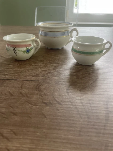 Lot De 3 Anciens Pots De Chambre Miniatures Pour Poupée En Porcelaine