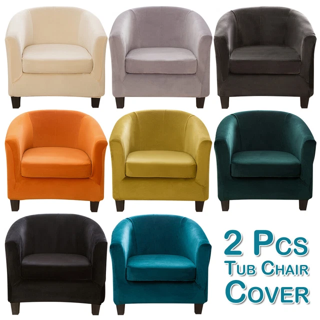 2PCS Tub Chair Armchair Sofa Covers Plush Elastic Velvet Fabric Cover Slipcover
