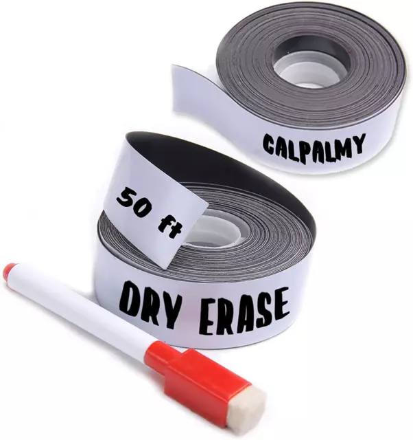 (2-Pack) 1 Inch X 25 Feet Magnetic Dry Erase Strips - Magnetic Labels Roll Perfe