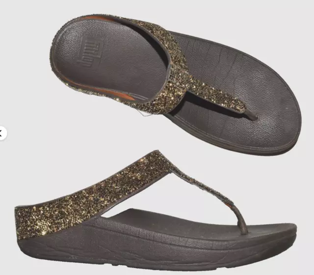 Fitflop Size 7 M 38 Glitter Toe Post Thong Platform Sandals Flip Flops Comfort