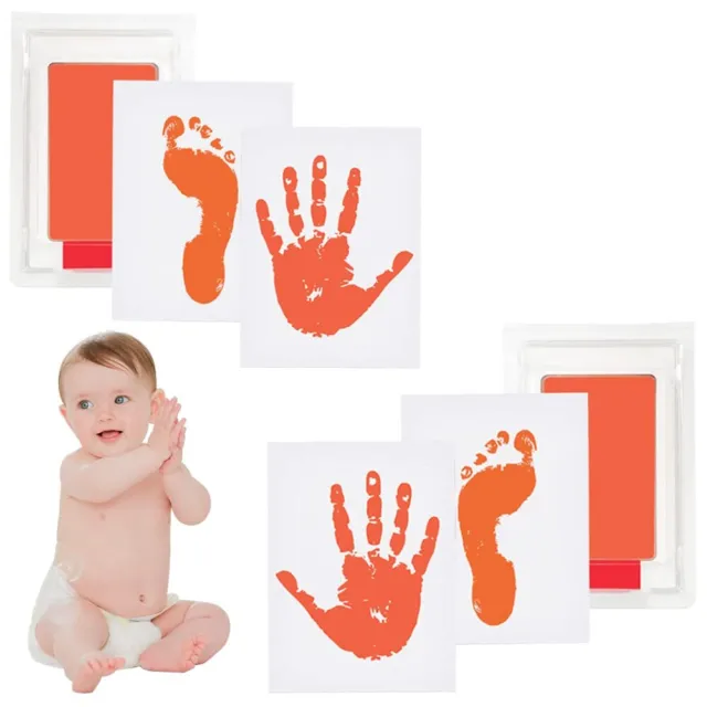 Baby Handprint Pawprint Kit 2 Sets Orange Stainless Ink Baby Frame Gift Birthday