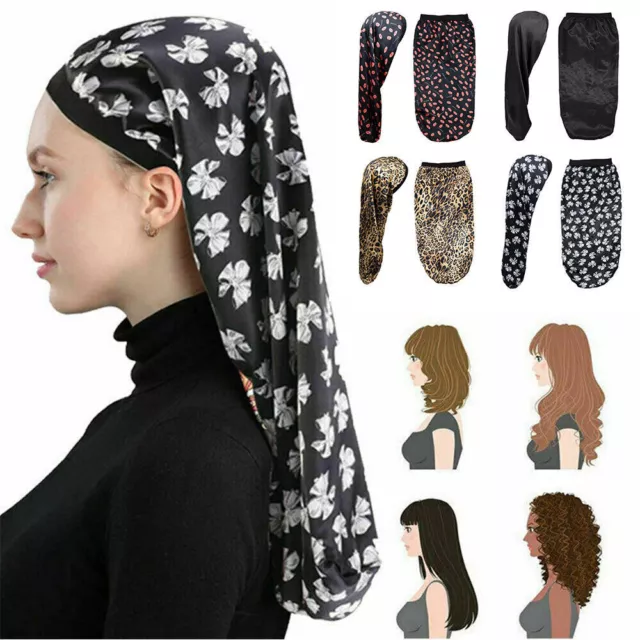 Women Silk Sleeping Hat Elastic Hair Wrap Night Curly Turban Pure Cap Bonnet UK 3