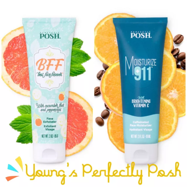 Perfectly Posh Moisturizer 911 Caffeine Face Lotion & Bff Exfoliating Face Wash