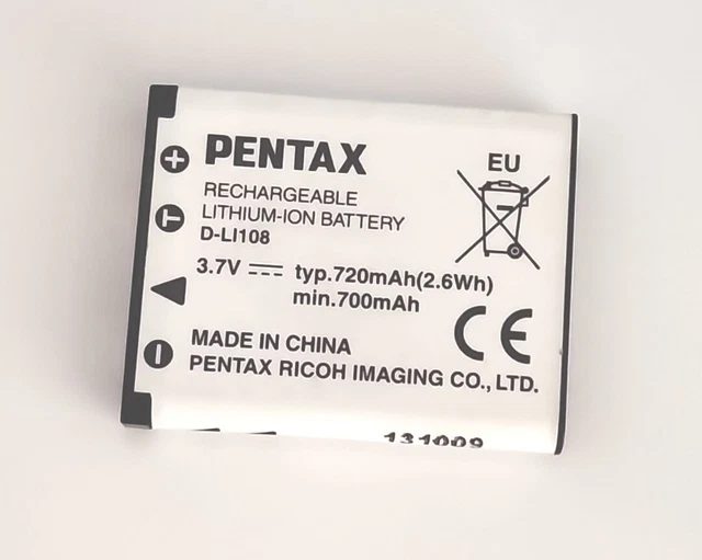 Original PENTAX D-Li108 Batería para L36 L40 M20 M30 M40 M90 M900 RS1000 T30 V10
