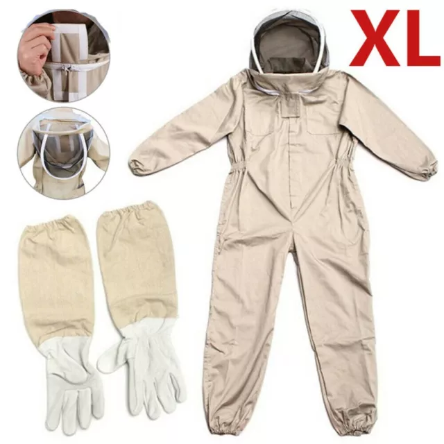 XL-Unisex Professional Cotton Full Body Beekeeping Bee Keeping Suit W/Veil-Hood