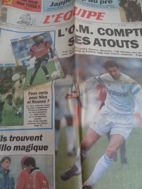 Journal L’Équipe Du 17 Décembre 1990 : OM Marseille Et Pete Sampras à La Une