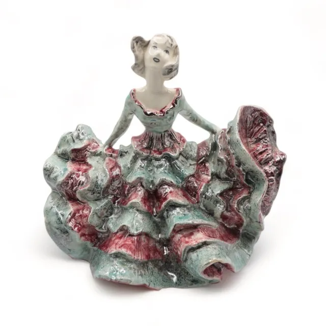 Hedi Schoop Hollywood California Pottery Dancing Lady Ruffled Dress Planter 8"