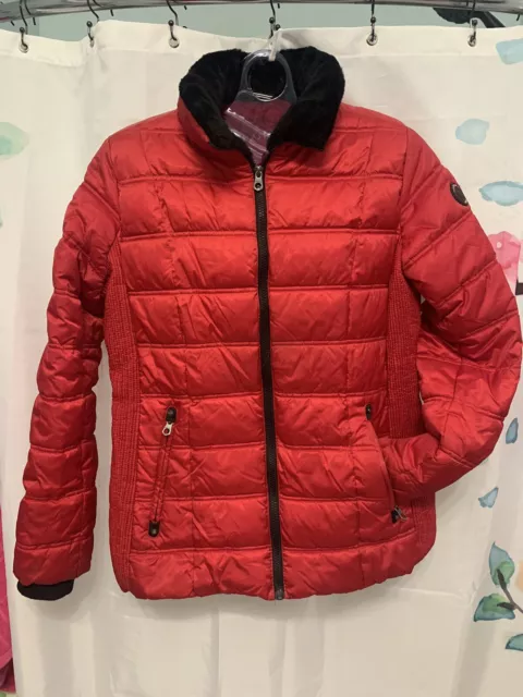 Nautica Women's Water Resistant Puffer Full Zip Jacket Red large