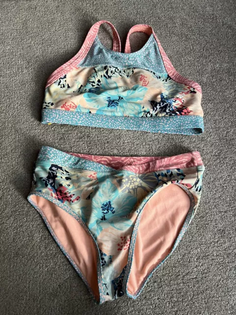 Athleta Girl Two Piece Ice Dye Cool Waves Sz XL 14 Swim Suit Bikini Blue  Purple
